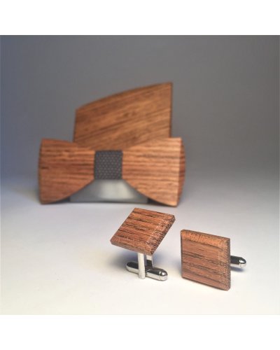 Wooden bow tie with cufflinks