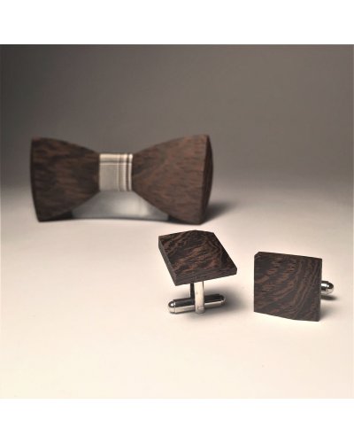 Wooden bow tie with cufflinks