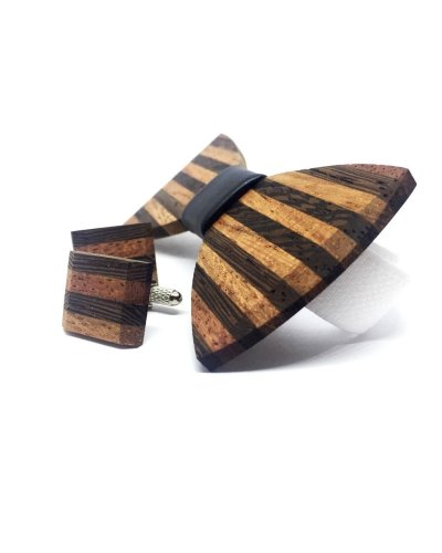 Drewniana muszka ze spinkami do mankietów