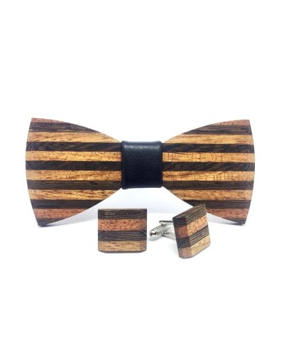 Wooden bow tie with cufflinks