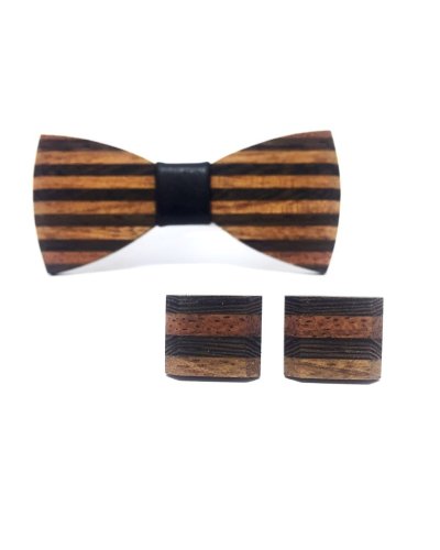 Wooden bow tie with cufflinks