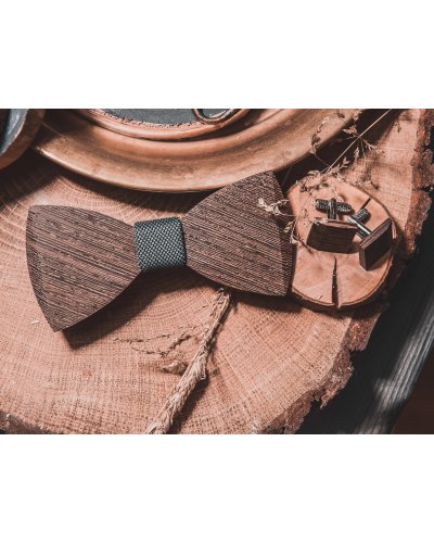 Drewniana muszka ze spinkami do mankietów ciemne drewno Wenge