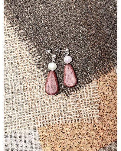 Drewniane kolczyki z perłą