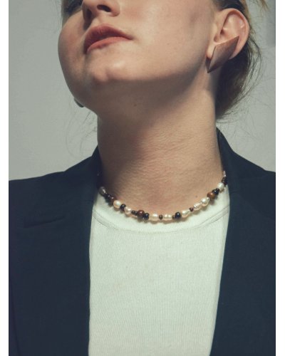 Naszyjnik z naturalnym pereł słodkowodnych i drewna