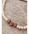 Necklace made of natural freshwater pearls and wooden beads