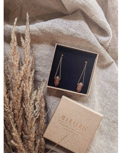 Hanging earrings made of wood crystals