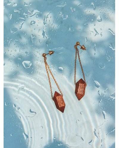 Hanging earrings made of wood crystals