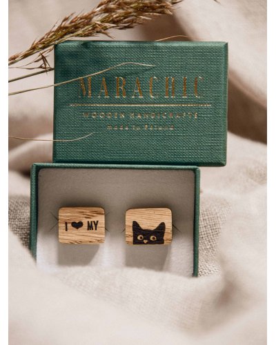 Wooden cufflinks I LOVE MY CAT