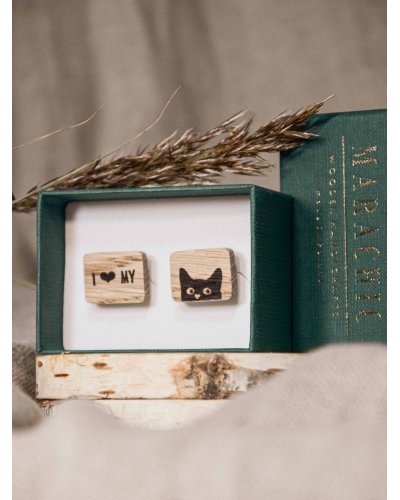 Wooden cufflinks I LOVE MY CAT