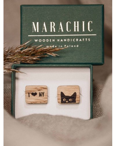 Wooden cufflinks I LOVE MY CAT