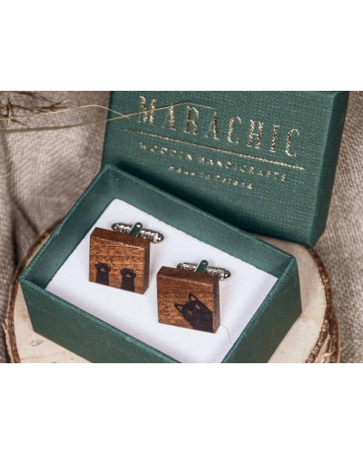 Wooden cute cat cufflinks