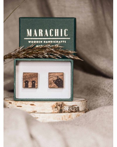 Wooden cute cat cufflinks