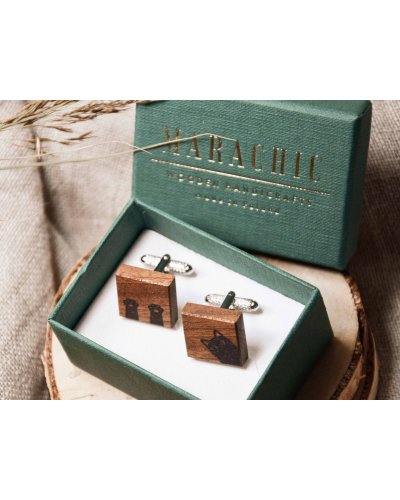 Wooden cute cat cufflinks