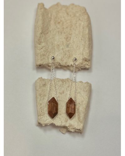 Hanging earrings made of wood crystals