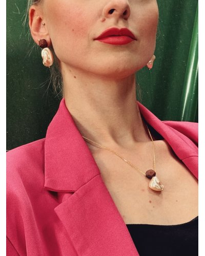 Kolczyki Pearl Spell autorskie kolczyki z perłą barokową i drewnianym diamentem