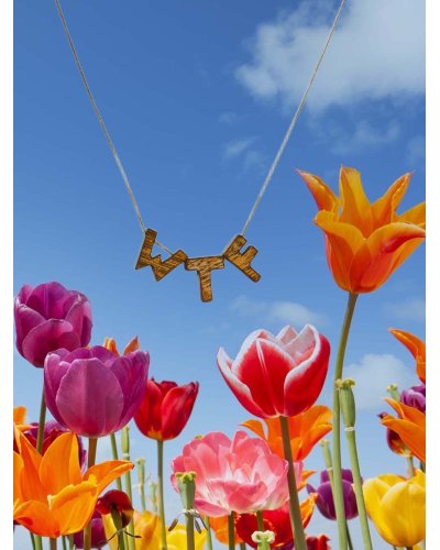 Necklace with wooden pendants WTF MARACHIC