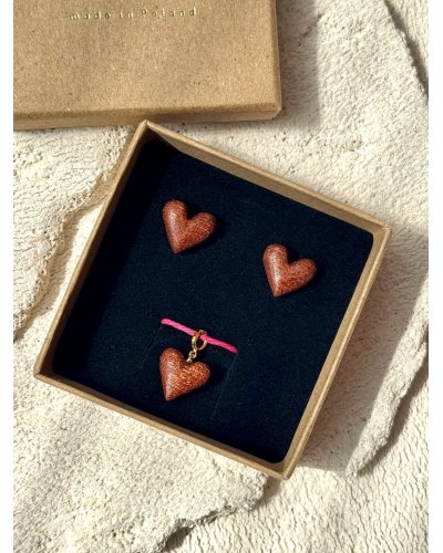 Gift Set: Wooden Heart Pendant & Studs | Sapeli Wood Jewelry