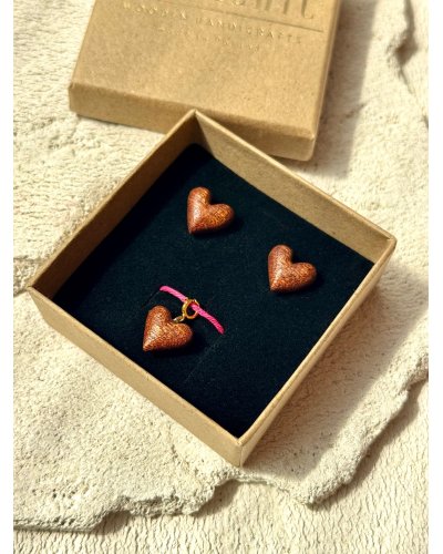 Gift Set: Wooden Heart Pendant & Studs | Sapeli Wood Jewelry