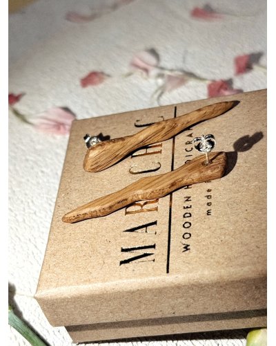 Long Wooden Earrings 45mm "TWIG" | Minimalist, Light Oak Jewelry