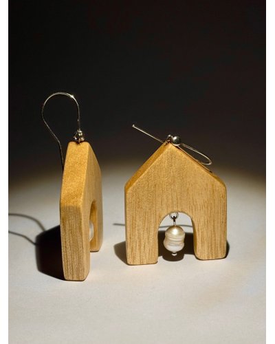 Wooden Earrings with Natural Pearls | Luxury Handcrafted Jewelry