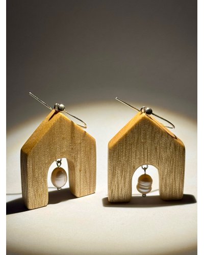 Wooden Earrings with Natural Pearls | Luxury Handcrafted Jewelry