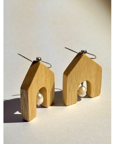 Wooden Earrings with Natural Pearls | Luxury Handcrafted Jewelry