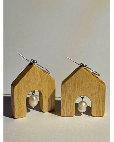 Wooden Earrings with Natural Pearls | Luxury Handcrafted Jewelry