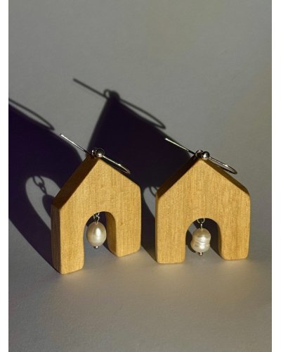 Wooden Earrings with Natural Pearls | Luxury Handcrafted Jewelry