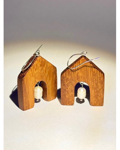 Wooden Earrings with Natural Pearls | Luxury Handcrafted Jewelry