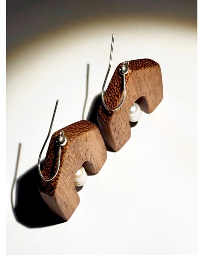 Wooden Earrings with Natural Pearls | Luxury Handcrafted Jewelry