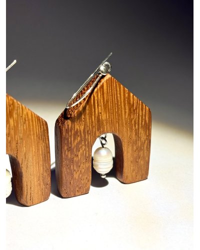 Wooden Earrings with Natural Pearls | Luxury Handcrafted Jewelry