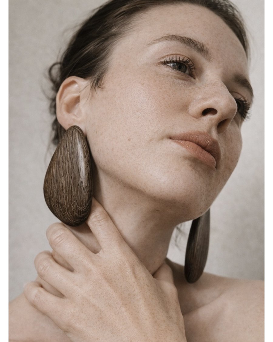 Large, original brown oak earrings | Natural, organic form
