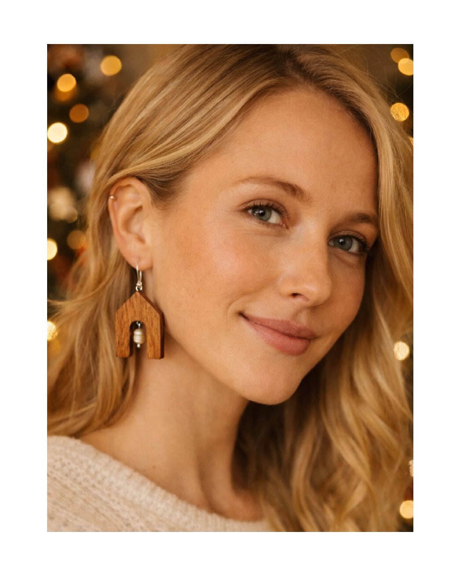 Wooden Earrings with Natural Pearls | Luxury Handcrafted Jewelry