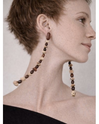 Unique earrings with wooden diamonds and green mother of pearl