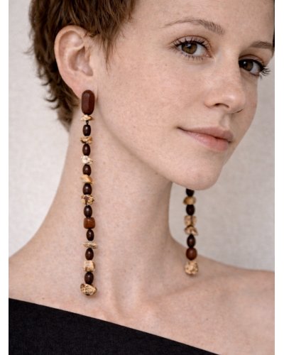 Unique earrings with wooden diamonds and green mother of pearl