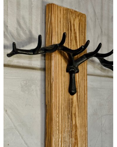 Rustic Reclaimed Wood Wall Rack with Metal Antlers. Farmhouse Hanger