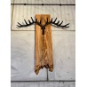 Rustic Reclaimed Wood Wall Rack with Metal Antlers. Farmhouse Hanger