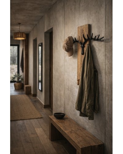 Rustic Reclaimed Wood Wall Rack with Metal Antlers. Farmhouse Hanger