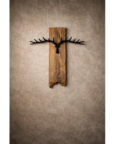 Rustic Reclaimed Wood Wall Rack with Metal Antlers. Farmhouse Hanger