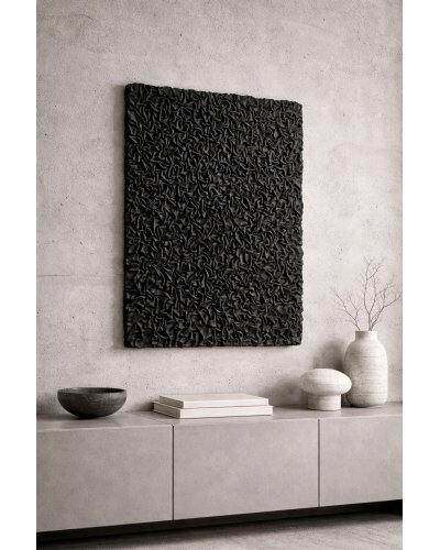 3D Black Textured Painting. Abstract Wall Art.(Alternatywnie: Black 3D Textured Artwork. Abstract Wall Decor.)