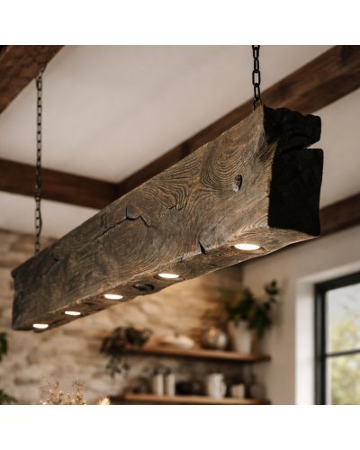Rustic Wooden Beam Pendant Light | Handmade Dining Table Light | Farmhouse & Loft Style