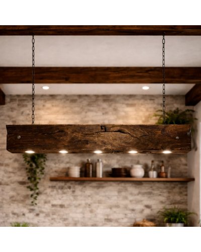 Rustic Wooden Beam Pendant Light | Handmade Dining Table Light | Farmhouse & Loft Style