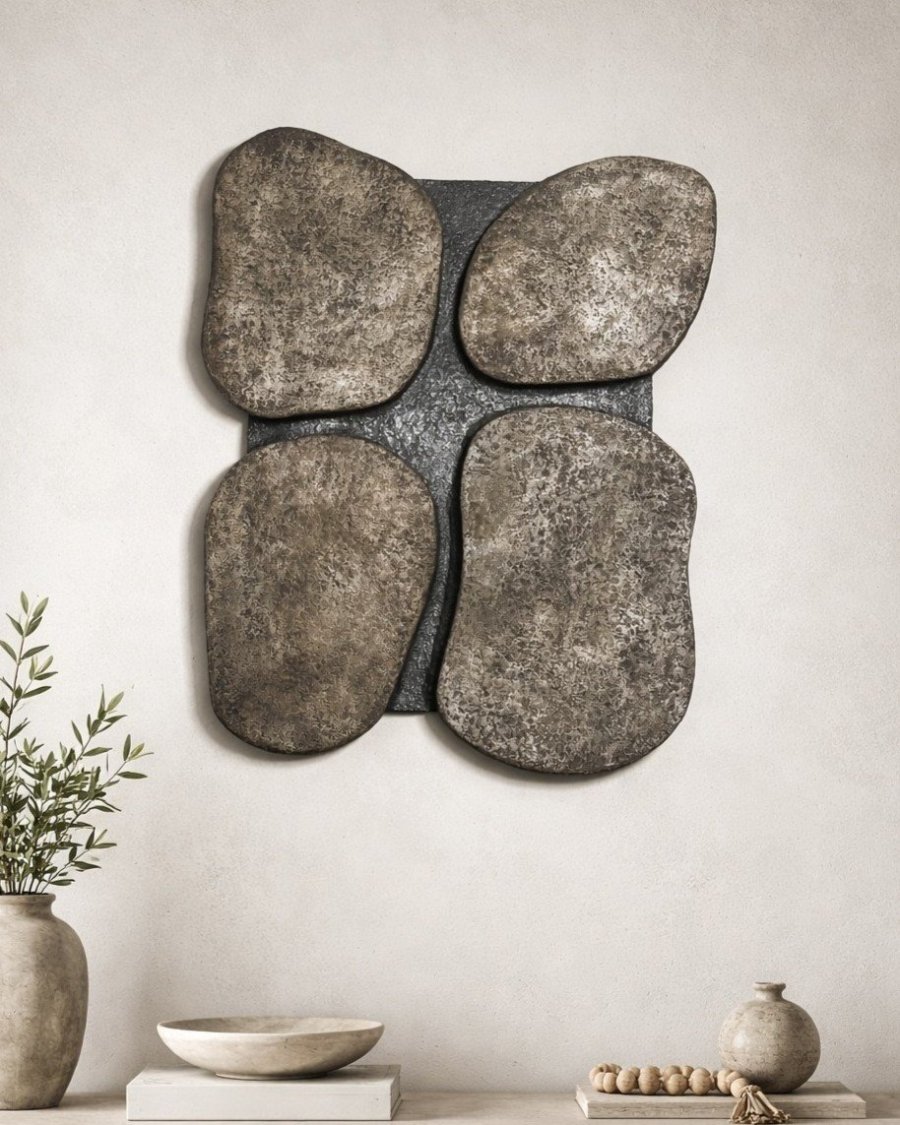 Wabi-Sabi Structural Wall Art 60x80 – Four Shapes of Silence – Japandi Relief