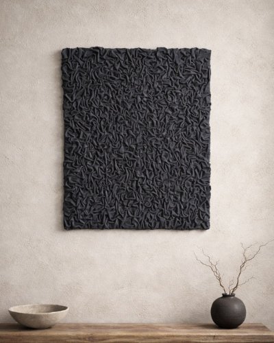 3D Black Textured Painting. Abstract Wall Art.(Alternatywnie: Black 3D Textured Artwork. Abstract Wall Decor.)