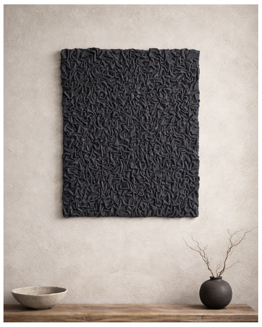 3D Black Textured Painting. Abstract Wall Art.(Alternatywnie: Black 3D Textured Artwork. Abstract Wall Decor.)