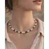 Vintage style necklace with natural pearls and wooden beads