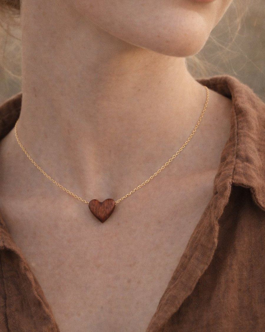 Unique jewelry for her - a choker chain with a wooden heart