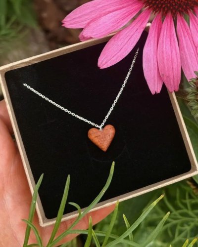 Necklace with a mini heart. Wooden heart on a silver chain