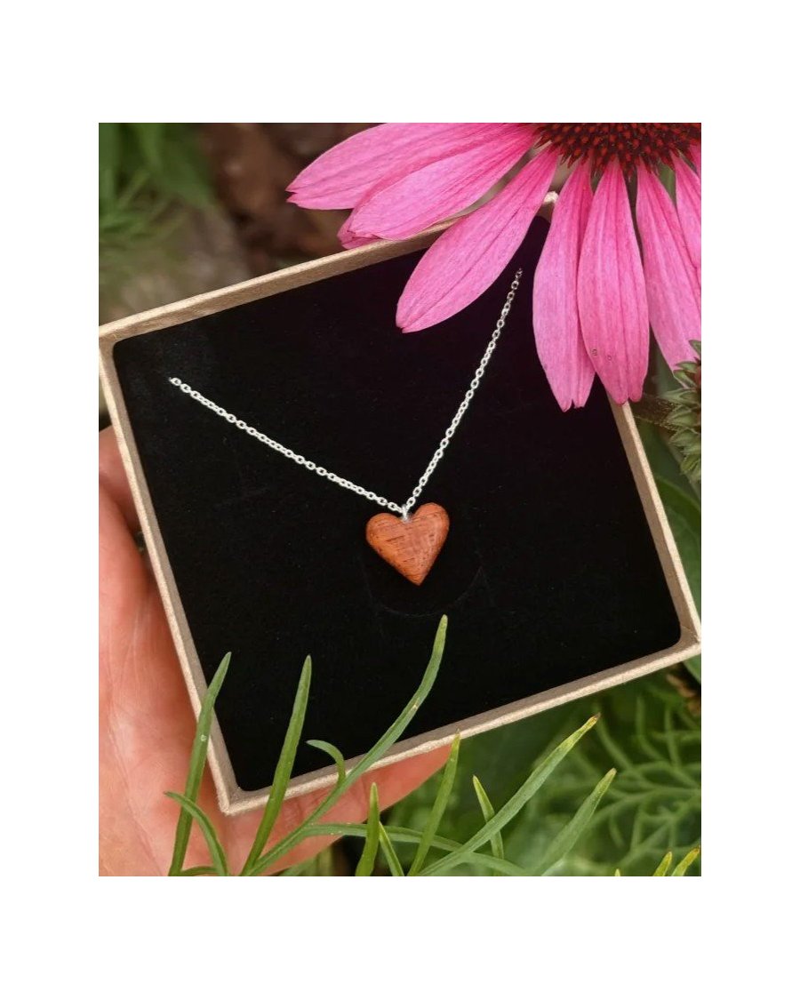 Necklace with a mini heart. Wooden heart on a silver chain