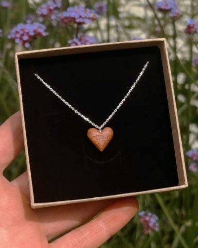 Necklace with a mini heart. Wooden heart on a silver chain